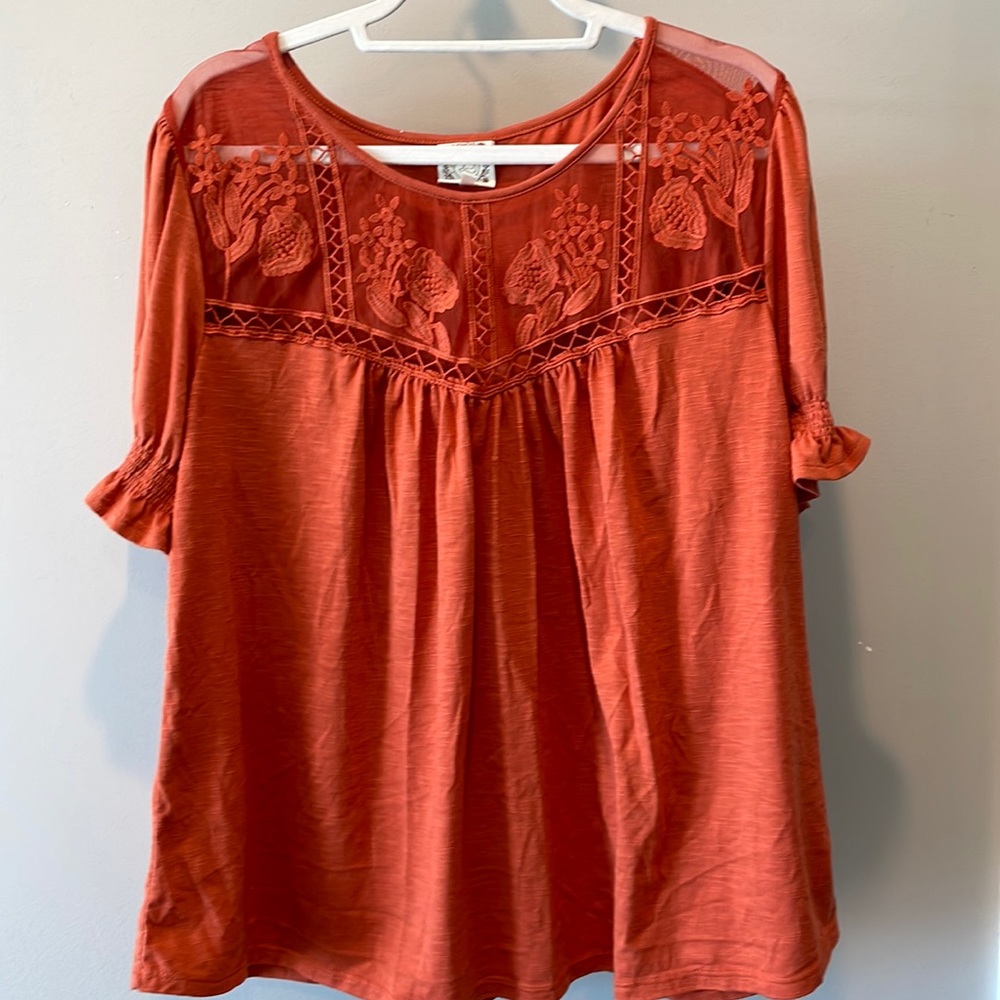 Burnt Orange Ruffle Shirt Size 2X